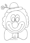 Ausmalbild Bunter Clown mit Blume am Hut und Fliege